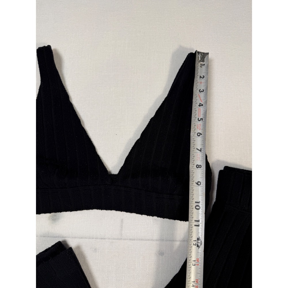 Alo Yoga Black Ribbed Knit Bralette and Wide Leg Pants Lounge Set Womens small - Picture 7 of 10